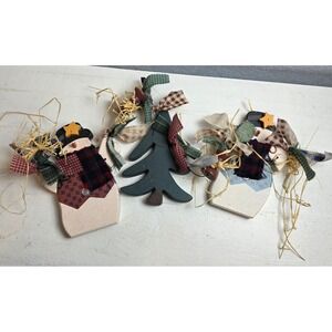 Vintage 90s Primitive Snowman Winter Trees Garland Rag Tie Rustic Farmhouse